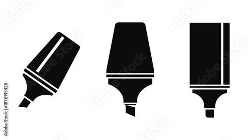 Black silhouette highlighters set on white background with detailed design