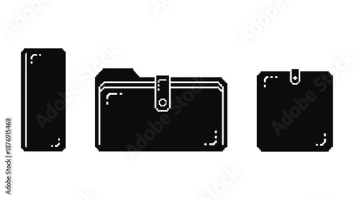 Minimalist pixel art wallet icons in black and white