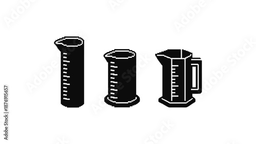 Pixel art measuring beakers set for science and laboratory design