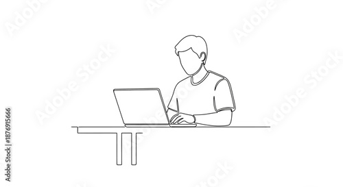 Man Working on Laptop at Desk.