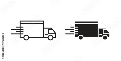 Fast shipping delivery truck icons vector symbol with editable stroke and flat versions