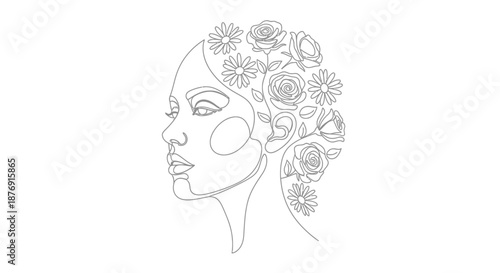 Woman with Flowers in Hair Illustration.