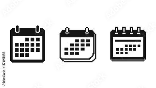 Pixel art calendar icons: retro style black and white design