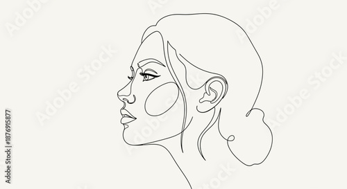 Woman Face Line Art Illustration Profile View.