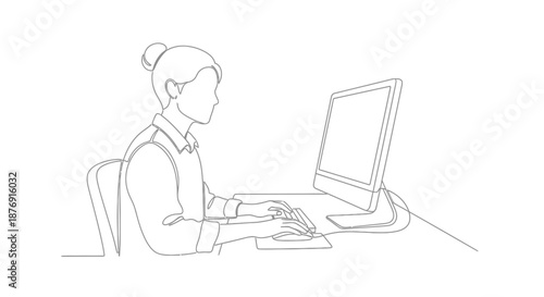 Woman Working on Computer with Keyboard.