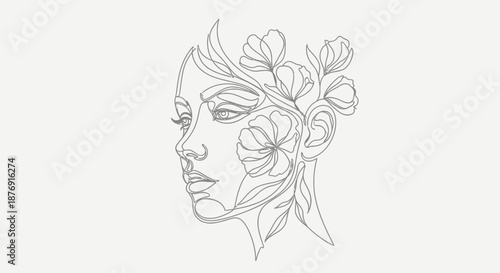 Woman Face with Floral Hair Ornament.