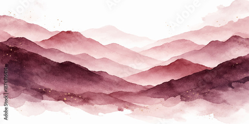 Abstract pink watercolor background featuring a macro texture of smoked ham slices and floral rose petals isolated on white paper