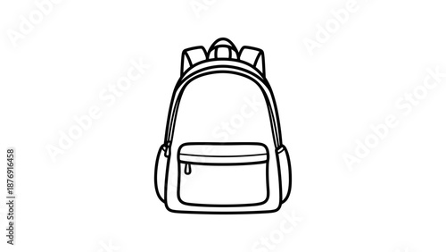 Simple outline backpack design featuring front pocket and shoulder straps