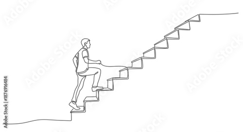 Person Climbing Stairs with Backpack.