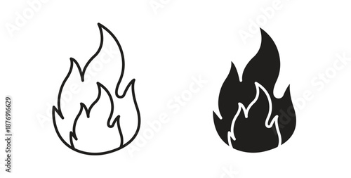 Fire icons vector symbol with editable stroke and flat versions