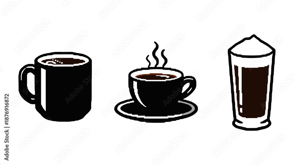 Obraz premium Minimalist coffee cups: hot beverage icons in black and white design