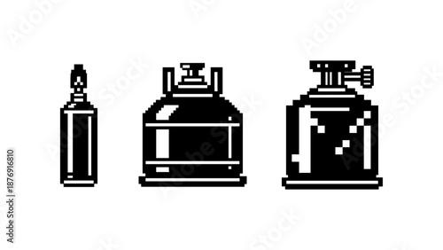 Retro pixel art bottles: vintage black and white style