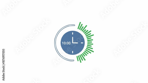 A blue clock icon showing 10:00 with green radiating sound waves or an equalizer pattern around it, symbolizing time and audio.