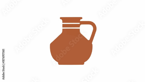 A simple graphic illustration of a traditional brown clay pitcher or jug with a handle and decorative lines.