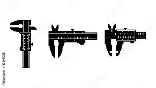 Pixel art calipers set for precise measurements in black and white design