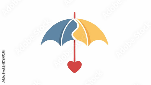 A simple illustration of an umbrella split into blue and yellow halves, with a red handle ending in a heart shape.