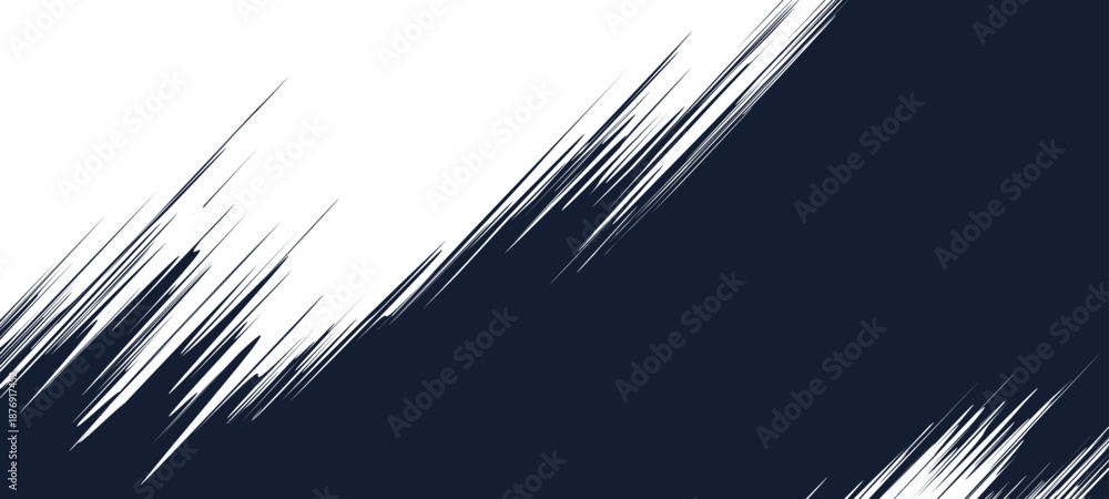 Fototapeta premium Fast diagonal manga speed lines and translucent light beams create a powerful comic action effect. Vector template with black and white stripes simulates high energy motion for superhero banners.