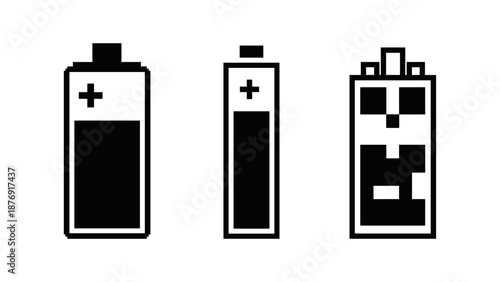 Pixel art batteries set with full charge and low charge status indicators