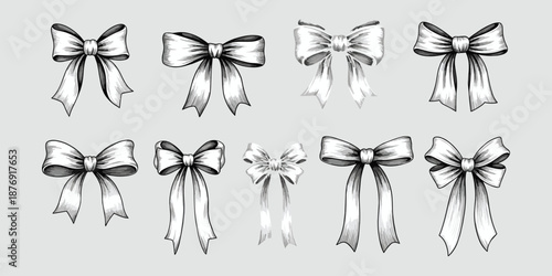 Black and white hand drawn ribbons and bows gift wrapping