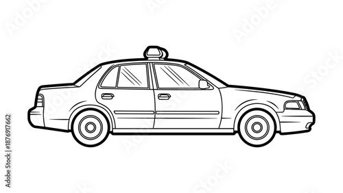 Outline of classic sedan taxi on white background
