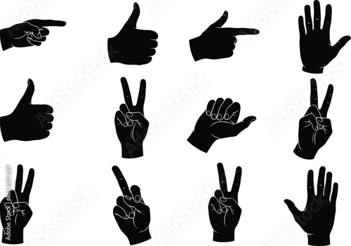 Black hand gestures on white background hands pointing
