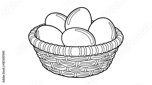 Outline of woven basket with eggs for coloring and easter crafts