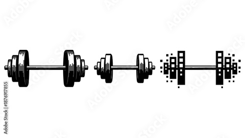 Progression of dumbbells in pixel art style