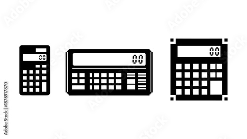 Minimalist calculator icons set in pixel art style for technology design