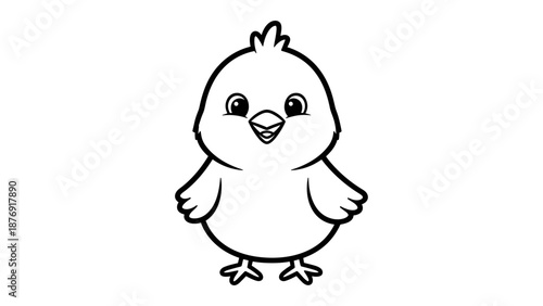 Adorable cartoon chick drawing with bold lines for kids' coloring pages