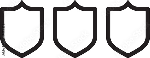 Three Black Shield Shapes with White Interiors on White Background also transparent background outline