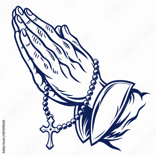 durer praying hands praying the rosary; vintage vector illustration