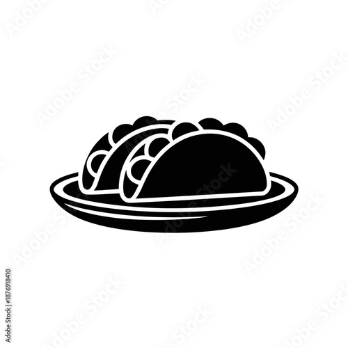 A simple  silhouette of two tacos placed on a round plate