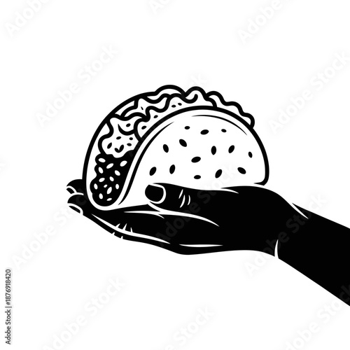 A illustration of a hand holding a taco delicately