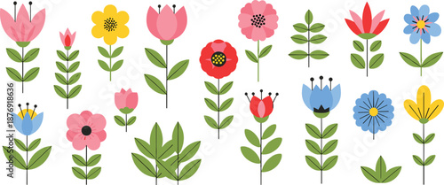 Colorful cartoon flowers on white background pink