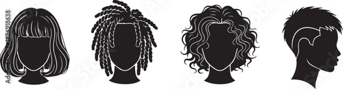 Four black and white silhouettes of women with different hairstyles 1