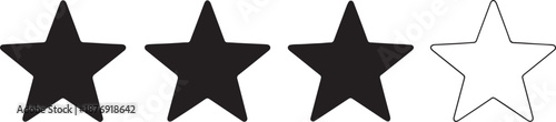 Three Solid Black Stars and One Outlined White Star in a Row also transparent background