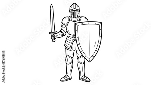 Medieval knight in armor with sword and shield