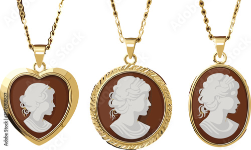 Gold necklaces with cameo pendants chain