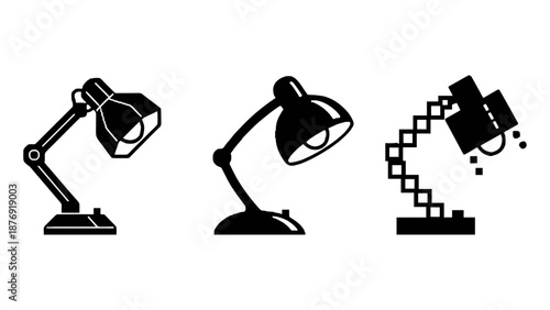 Modern desk lamp silhouettes: classic, art deco, and pixelated designs