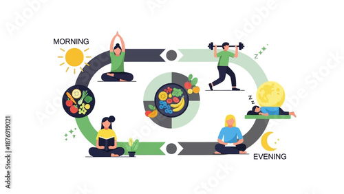 Daily Routine Infographic with Exercise and Meditation.