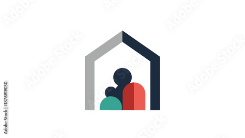 Family Silhouette Inside House Logo Design.