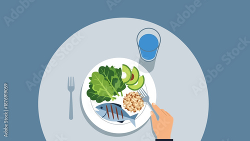 Healthy Meal with Fish and Vegetables.