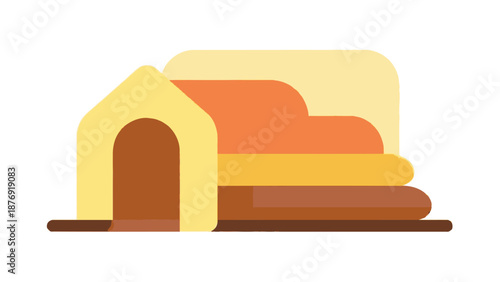 Illustration of a Doghouse with Dog Bed.