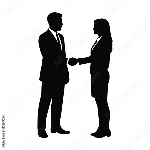 silhouette of a man and woman shaking hands in business attire