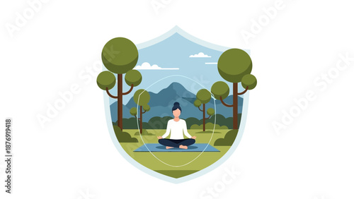 Woman Practicing Yoga in Serene Landscape.