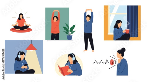 Woman Practicing Yoga and Relaxation Techniques.