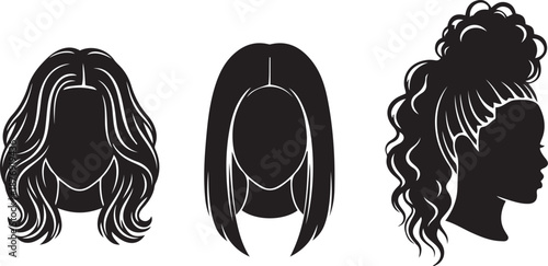 Three black and white silhouette hairstyles for women with long hair