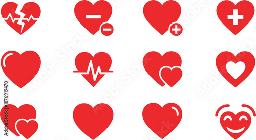Red heart in various styles and symbols on white background heart symbols medical symbols