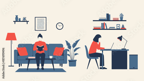 Woman Working from Home on Laptop.