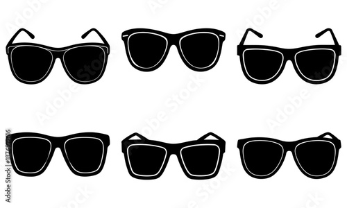 Six pairs of black sunglasses with white outlines on a white background 1